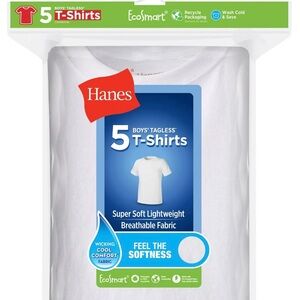 Hanes White Boys' Tagless Short Sleeve T-Shirt Pack of 5; size: XL